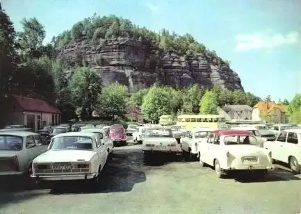 AK, Kurort Oybin, Berg Oybin mit Parkplatz, PKW, 1971