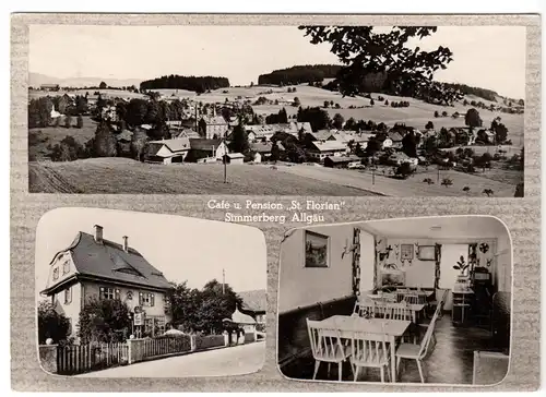 AK, Simmerberg Allgäu, Café u. Pension "St. Florian", drei Abb., 1967