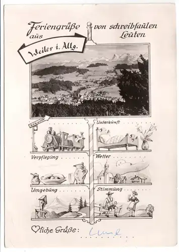 AK, Weiler im Allgäu, Feriengrüße von schreibfaulen Leuten, 1965