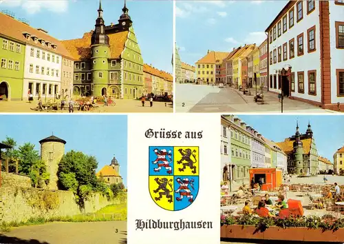 AK, Hildburghausen Thür., vier Abb. und Wappen, 1980