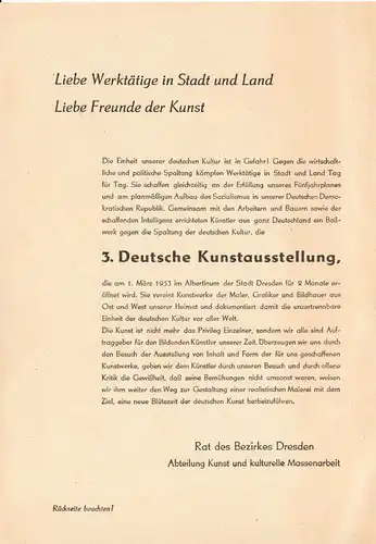 Werbezettel, 3. Deutsche Kunstausstellung im Albertinum der Stadt Dresden, 1953