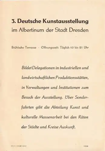 Werbezettel, 3. Deutsche Kunstausstellung im Albertinum der Stadt Dresden, 1953