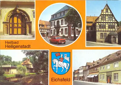 AK, Heilbad Heiligenstadt Eichsfeld, fünf Abb. und Wappen, um 1990