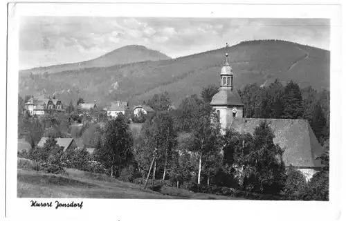 AK, Kurort Jonsdorf, Teilansicht mit Kirche, 1956