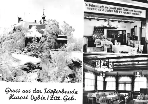 AK, Kurort Oybin, Gruß aus der Töpferbaude, drei Abb., 1968