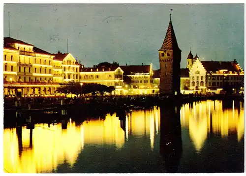 AK, Lindau am Bodensee, Nachtansicht, 1965