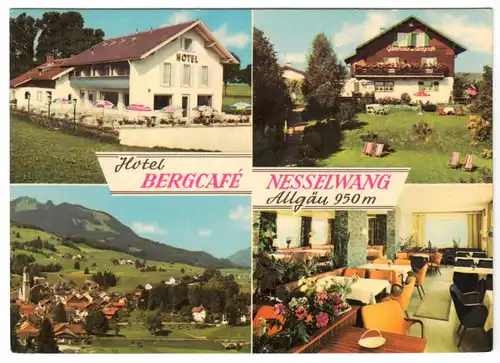 AK, Nesselwang Allgäu, Hotel Bergcafé, vier Abb., um 1970