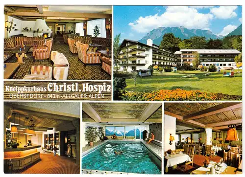 AK, Oberstdorf Allgäu, Kneippkurhaus Christl. Hospiz, fünf Abb., um 1984