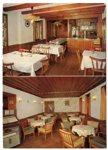 AK, Mering, Hotel - Gaststätte - Café Niedermaier, zwei Abb., Gasträume, 1968