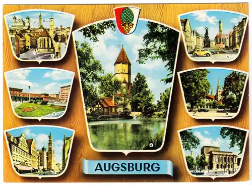 AK, Augsburg, sieben Abb., gestaltet, um 1972