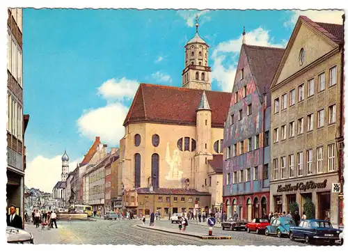 AK, Augsburg, Maximilianstraße mit Moritz-Kirche, um 1965