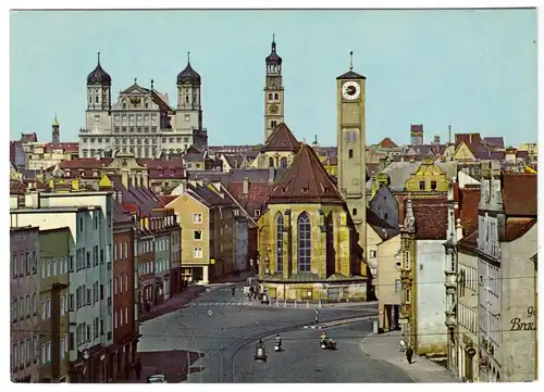 AK, Augsburg, Jakobskirche, Rathaus und Perlachturm, um 1980