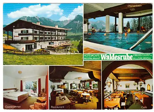 AK, Oberstdorf Allgäu, Hotel - Restaurant - Café "Waldesruhe", fünf Abb., 1975