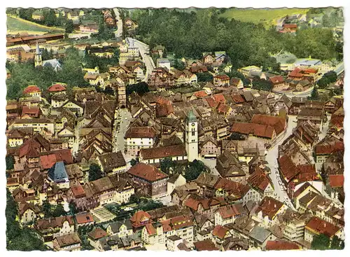 AK, Wangen im Allgäu, Luftbildansicht der Innenstadt, 1964