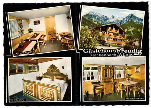 AK, Reichenbach Allgäu, Gästehaus Freudig, vier Abb., Werbezudruck, um 1968