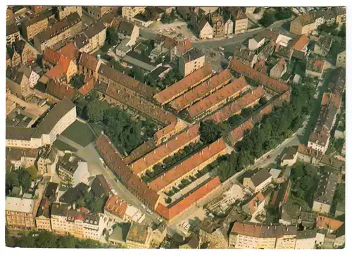 AK, Augsburg, Fuggerei, Luftbildansicht, um 1974