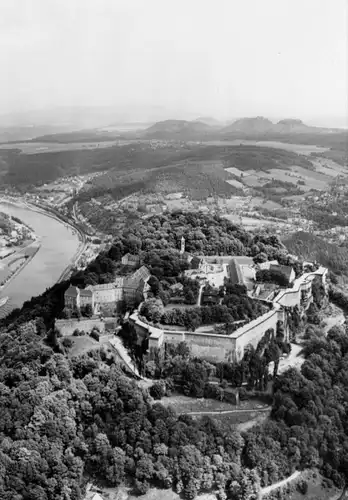 AK, Königstein Elbe, Festung Königstein, Luftbildansicht, 1974