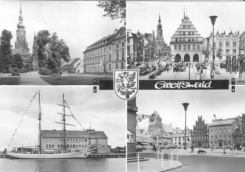 AK, Greifswald, vier Abb. und Wappen, 1976