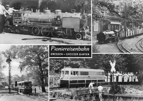 AK, Dresden, Großer Garten, Pioniereisenbahn, vier Abb., 1978