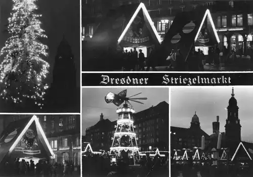 AK, Dresden, Dresdner Striezelmarkt, fünf Abb., Nachtansichten, 1985
