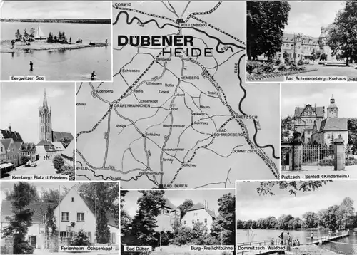 AK, Bad Düben, Dübener Heide, sieben Abb. und Landkarte, 1977