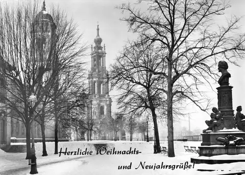 AK, Dresden, Brühlsche Terrasse, Winteransicht, Weihnachtsgrüße, 1977