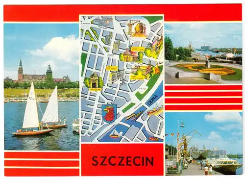 AK, Szczecin, Stettin, drei Abb. und Innenstadtplan, 1979