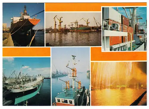 AK, Szczecin, Stettin, sechs Abb., Hafen und Werft, um 1980