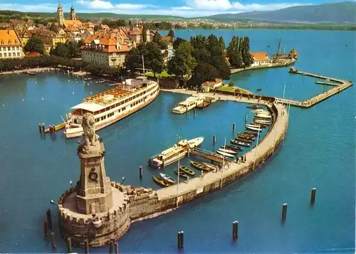 AK, Lindau Bodensee, Hafen, Luftbildansicht, um 1980