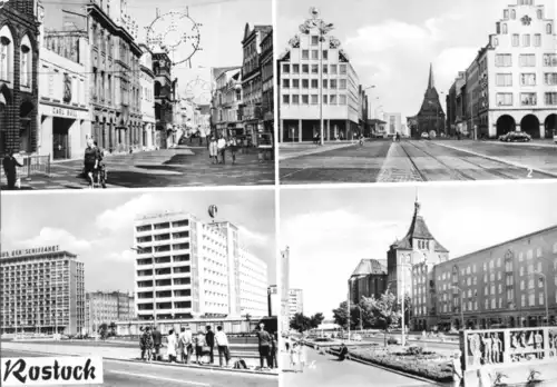 AK, Rostock, vier Straßenpartien, 1974