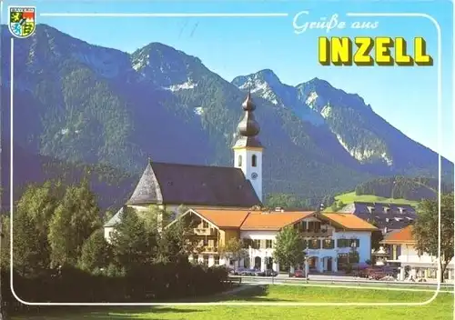 AK, Inzell im Chiemgau, Teilansicht mit Kirche, 1993