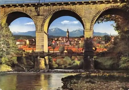 AK, Traunstein Obb., Blick durch Viadukt, 1971