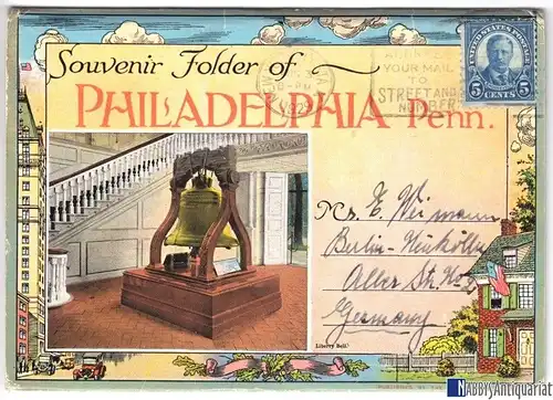 Souvenier-Folder, Leporello-Mappe, Philadelphia Penn., 18 Abb., 1929