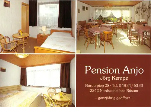 AK, Nordseeheilbad Büsum, Pension Anjo, drei Innenansichten, um 1980