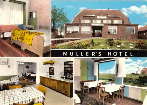 AK, Krautsand Elbe über Dochtersen, Müller's Hotel, vier Abb., um 1975