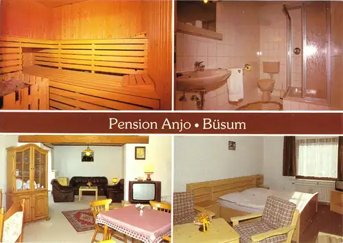 AK, Nordseeheilbad Büsum, Pension Anjo, vier Innenansichten, um 1980