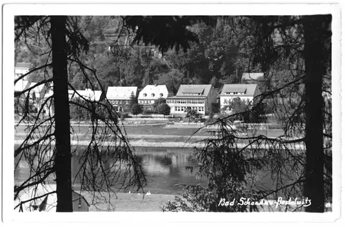 AK, Bad Schandau Postelwitz, Teilansicht mit Café Hentzschel, 1955, Handabzug