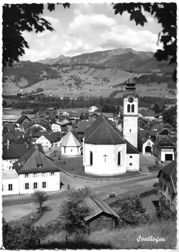 AK, Sonthofen Allgäu, Teilansicht mit Kirche, 1967