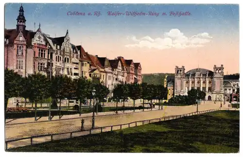AK, Koblenz, Kaiser-Wilhelm-Ring mit Festhalle, 1917