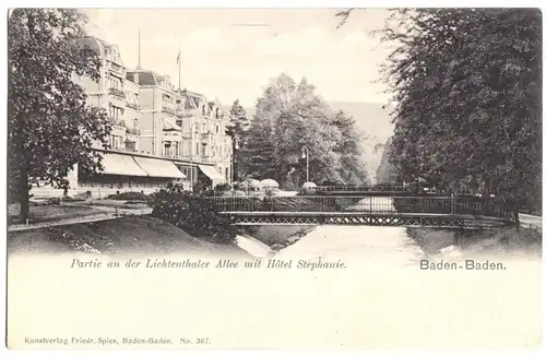 AK, Baden-Baden, Lichtenthaler Allee mit Hotel Stephanie, 1902