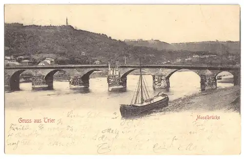 AK, Trier, Partie mit Moselbrücke, 1901