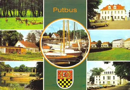 AK, Putbus Rügen, sieben Abb., Wappen, 1985