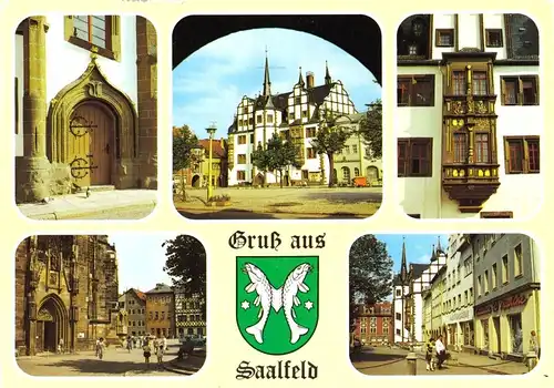 AK, Saalfeld Saale, fünf Abb., Wappen, 1989