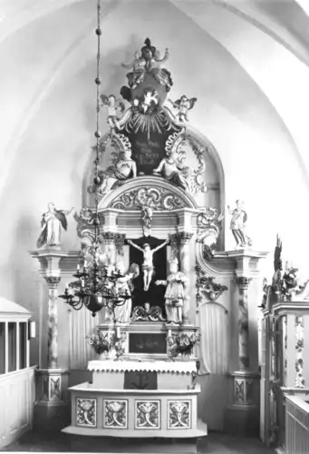 Fotokarte, Trent auf Rügen, Dorfkirche, Barockaltar, 1977