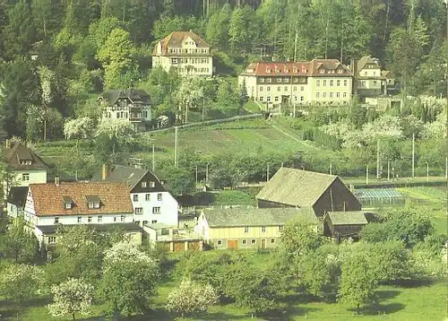 AK, Rathen Kr. Pirna, Teilansicht mit Bahnlinie, 1985