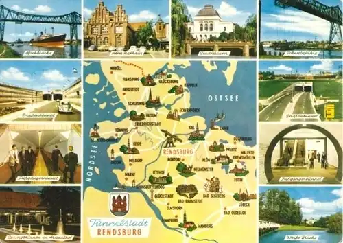 AK, Rendsburg, 10 Abb. und Landkarte, um 1968