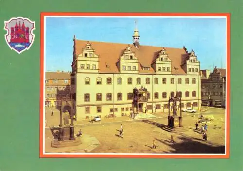 AK, Wittenberg Lutherstadt, Blick zum Rathaus, Wappen, 1980