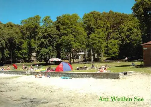 AK, Groß Quassow, Campingpark Havelberge, Badestelle am Weißen See, um 1995