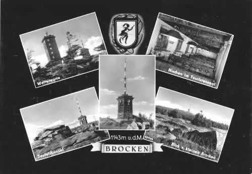 AK, Brocken Harz, Gipfelbebauung, fünf Abb., gestaltet, 1961