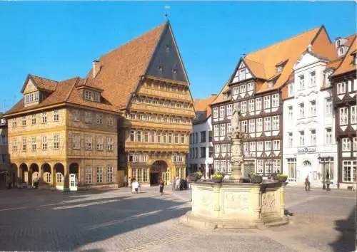 AK, Hildesheim, Marktplatz mit Bäckeramtshaus und Knochenhaueramtshaus, 1991
